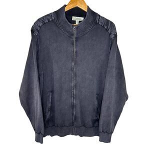 Cabela's Men's Cardigan Sweater SZ L Black Gray Grunge Mineral Wash Faded Look